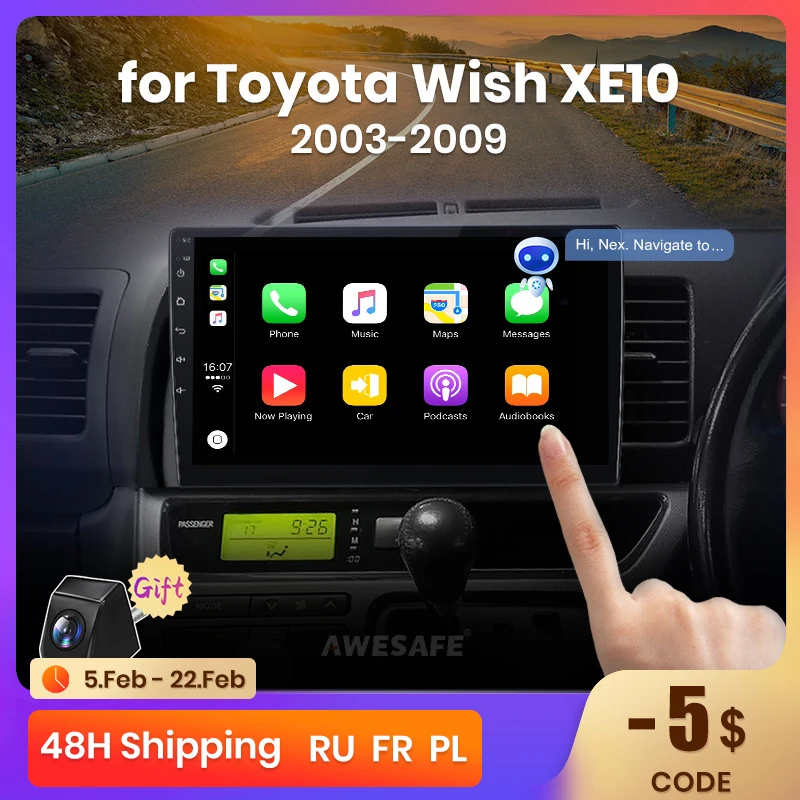 Автомагнитола AWESAFE PX9 для Toyota Wish XE10 2003 2004 2005-2009 2 din Android