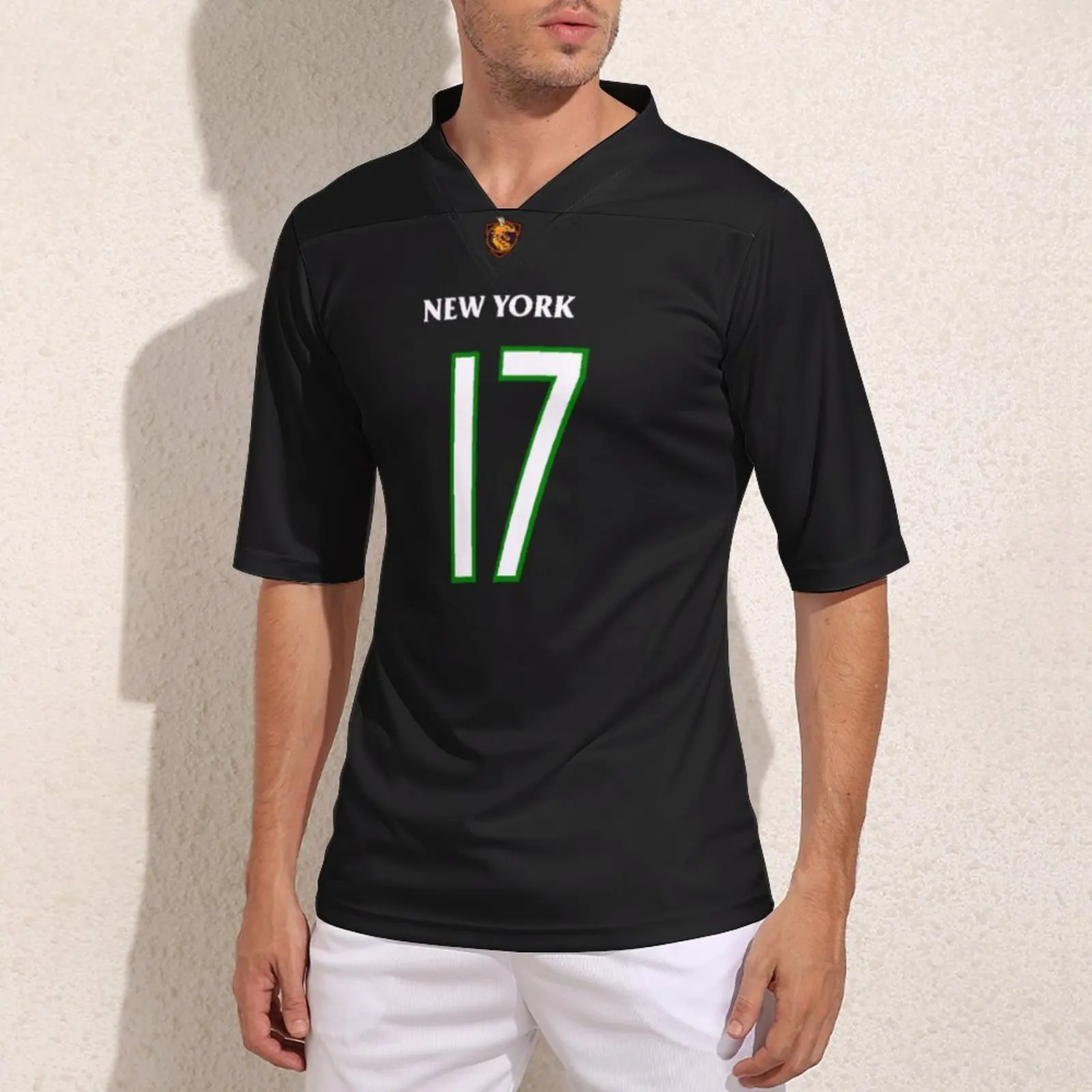 

Custom Made New York No 17 Black Rugby Jersey Stylish Personalized Football Jerseys Exercise Teens Football Shirts