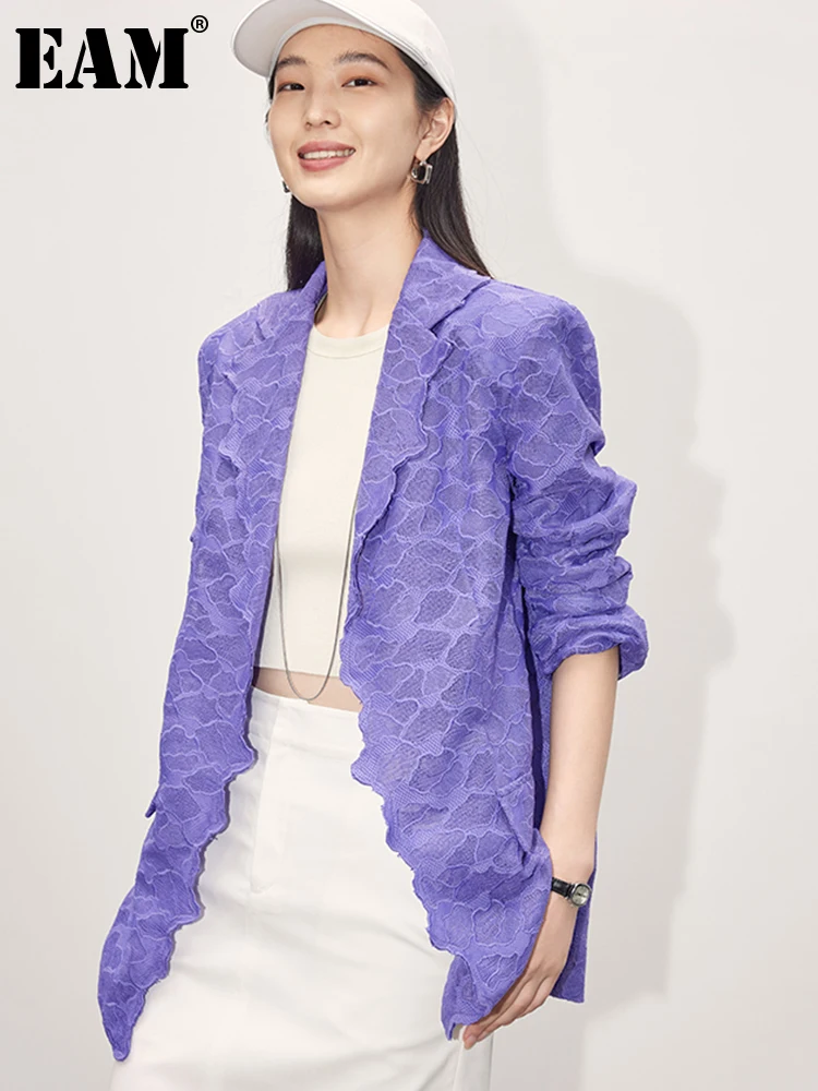

[EAM] Women Purple Lace Elegant Big Size Blazer New V-neck Long Sleeve Loose Fit Jacket Fashion Tide Spring Autumn 2023 1DF8744