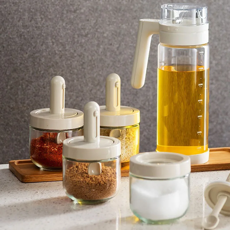 

New Spice Jar Spice Glass Organizer Bottle Pepper Salt Seasoning Box Oil Pot Sealed Retractable Kitchen Seasoning Kitchen Tools