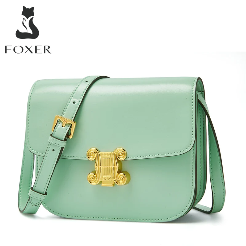 FOXER Original Fashion Ladies Split Leather Shoulder Bag High Quality Messenger Bag Candy Color Clamshell Small Square Bag Woman