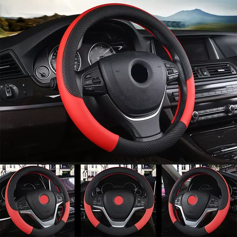

carro 37-38CM New Car Steering Wheel Cover Artificial Leather Steering-Wheel Covers Breathable Fabric Braid Auto Accessories Uni