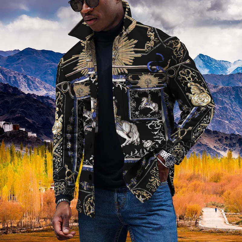 

Осенне-зимняя новая повседневная куртка в дворцовом ретро-стиле модная дышащая куртка с длинными рукавами и отложным воротником с 3d-цифров...