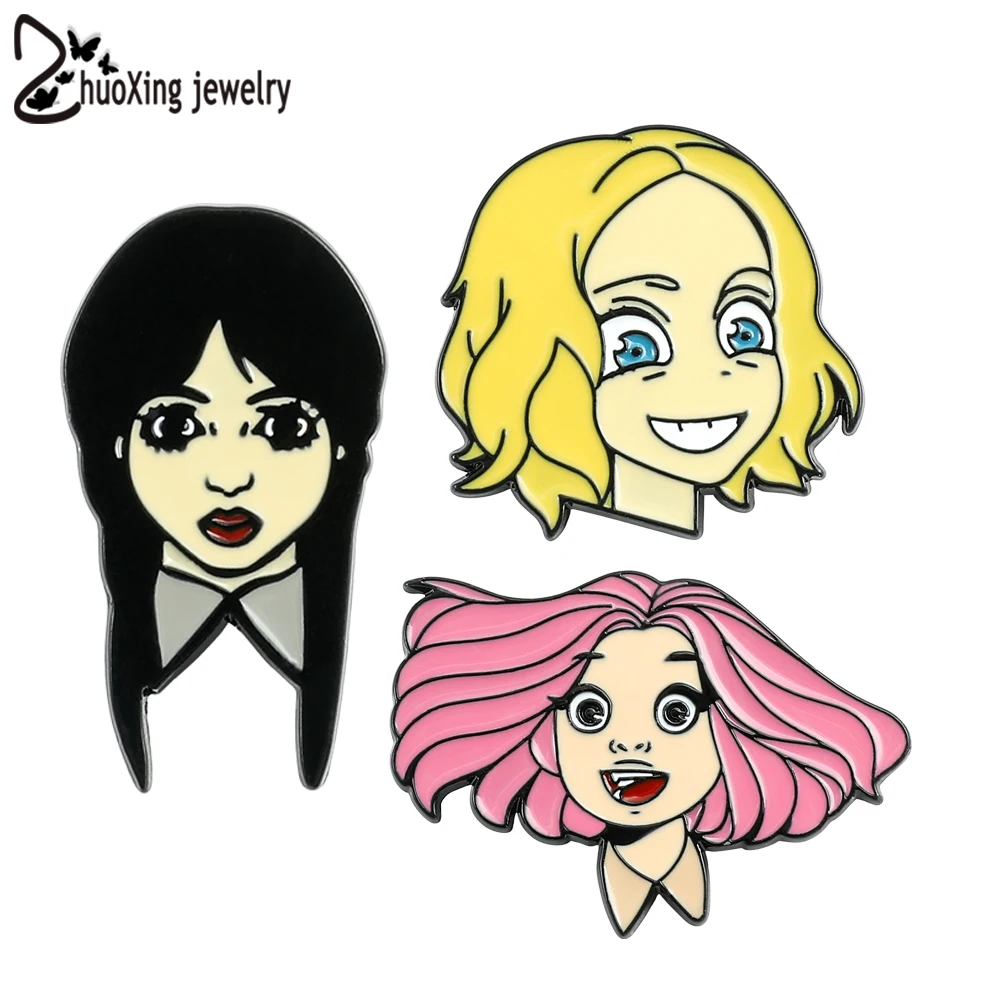 

New America Drama Wednesday Addams Enamel Pins Enid Metal Badge Brooch for Clothing Tote Bag Backpack Pins Accessories Fans Gift