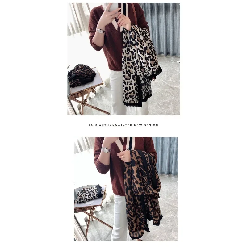 Модный зимний женский шарф с леопардовым принтом мягкая хлопковая шаль из