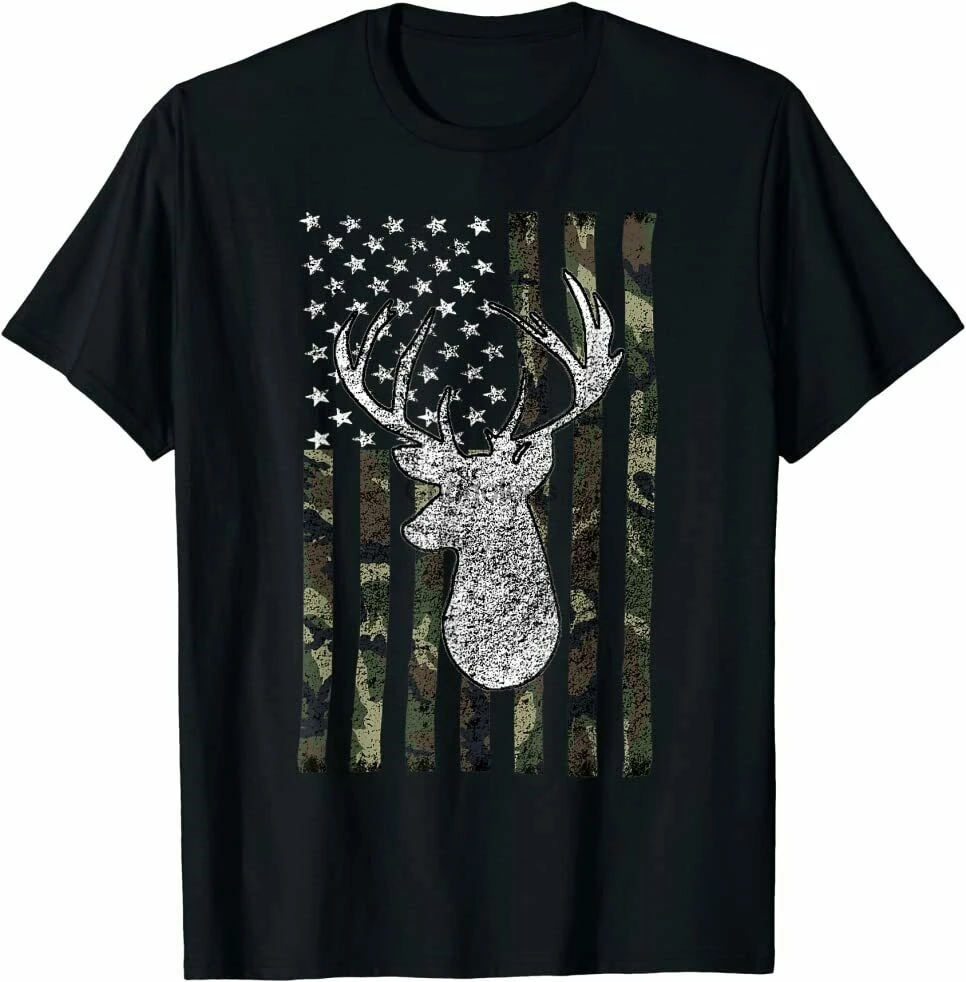 Белая самец оленя охотничья американская камуфляжная футболка с флагом США