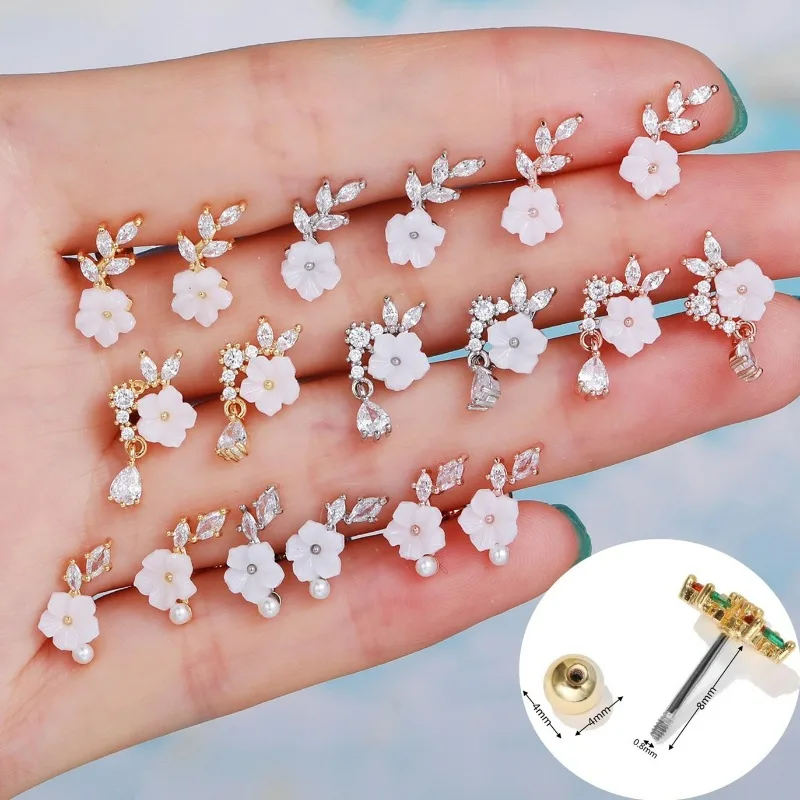 

1Piece Stud Earring for Women Grils Jewelry, Cubic Zirconia Flower Shaped Stainless Steel Earrings, 8mm Bar EGD0383.87.88