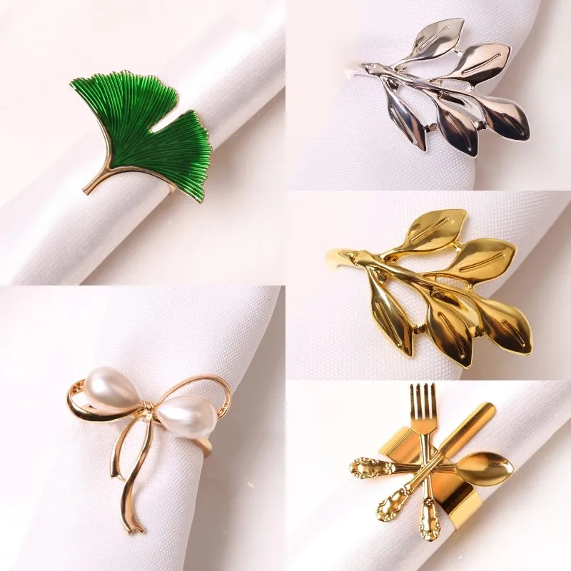 

Ginkgo Leaf кольцо Металлическое для салфетки, креативная Пряжка для салфеток цвета розового золота, для дома, столовой, гостиничного стола