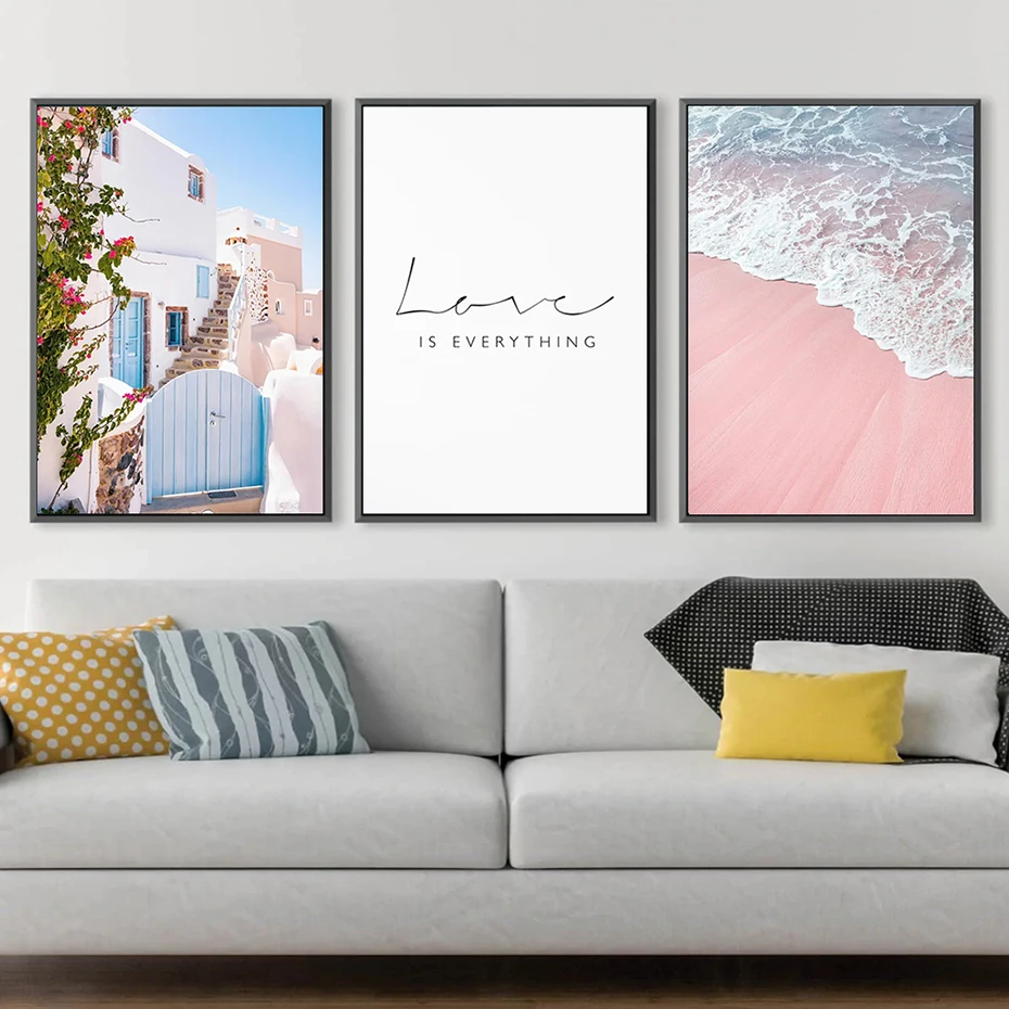 

Modern Simple Stiy Castle Canvas Painting Fashion Fresh Wall Art Posters Pink White Beach Prints Artwork Living Room Home Decor