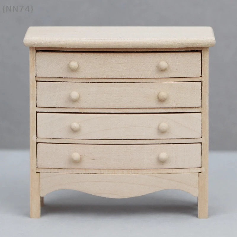 【FEB-NN74】1:12 Dollhouse Miniature Bedside Table with Drawers - Storage Cabinet Bedroom Furniture Model Decor Toy Accessory