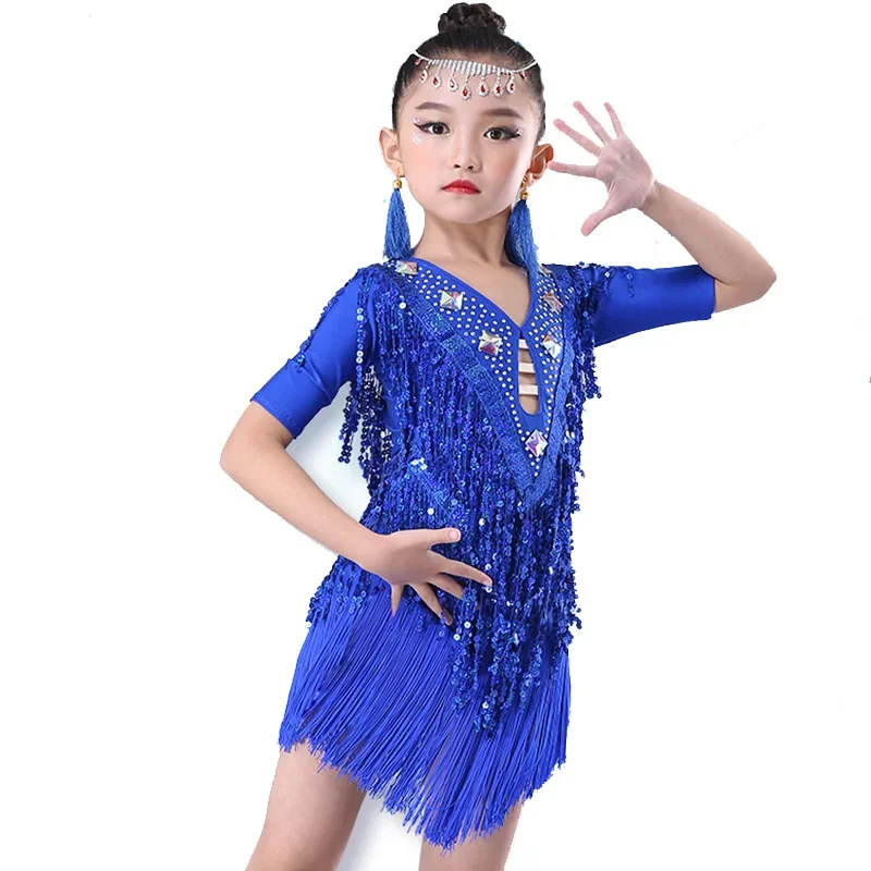 Детское платье для бальных танцев с бахромой девочек Бальные Танцевальные