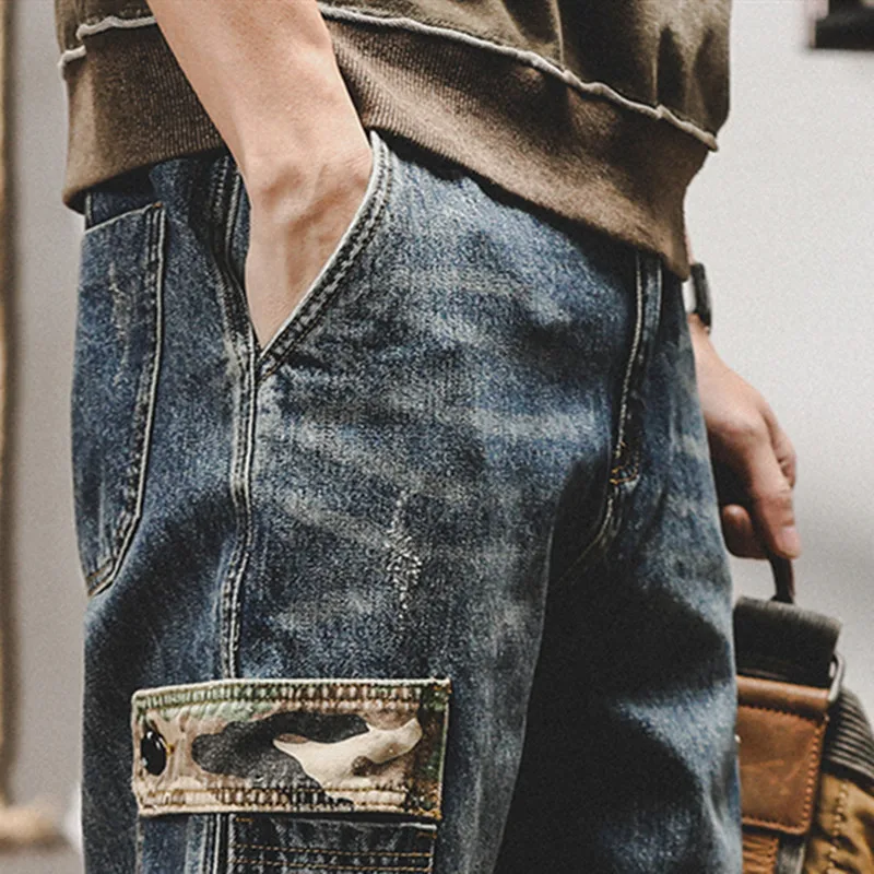 Cargo Jeans Men Big Size 29-40 42 Motorcycle Travel Multi-pocket Jeans Male Clothes American Leisure Mechanic Pants Youth Wear