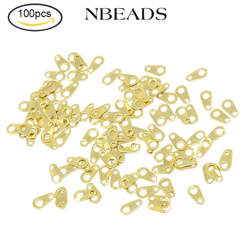 

100PCS Brass Chain Tabs Chain Extender Connectors Golden about 3mm wide 6mm long hole: 1mm for Jewelry Necklace Making For DIY