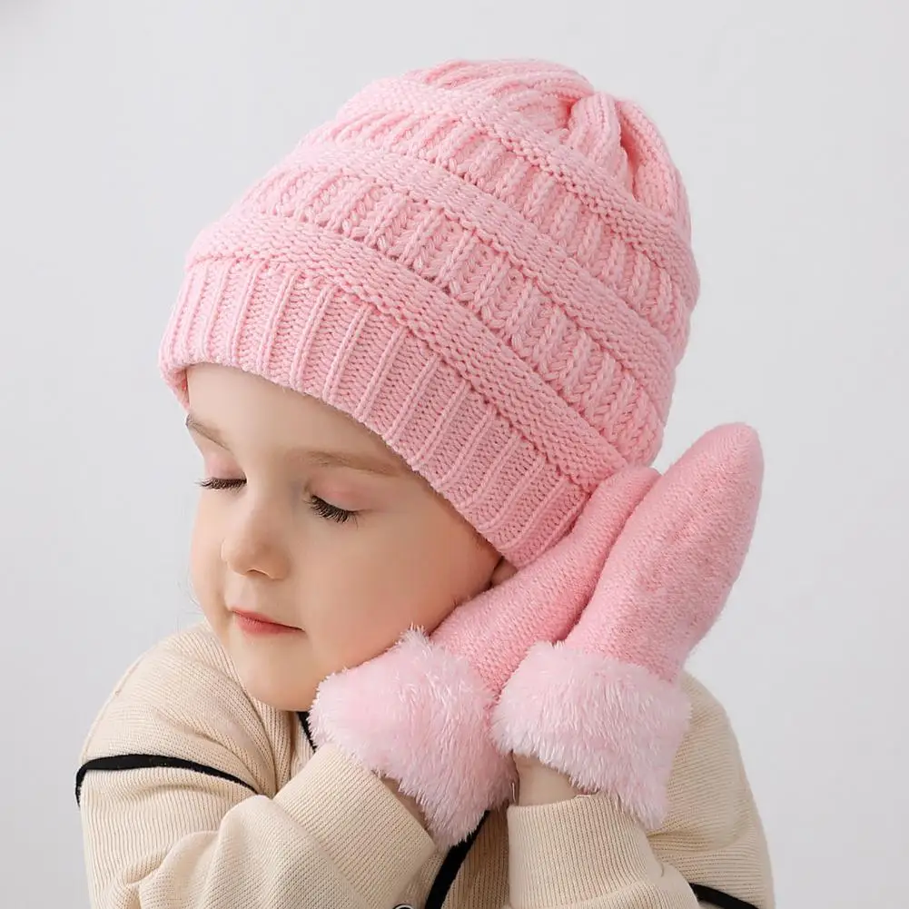 

1 Set Cap Mittens Practical Baby Girl Boy Winter Cap Mittens Non-allergenic Keep Warm Winter Hat Gloves