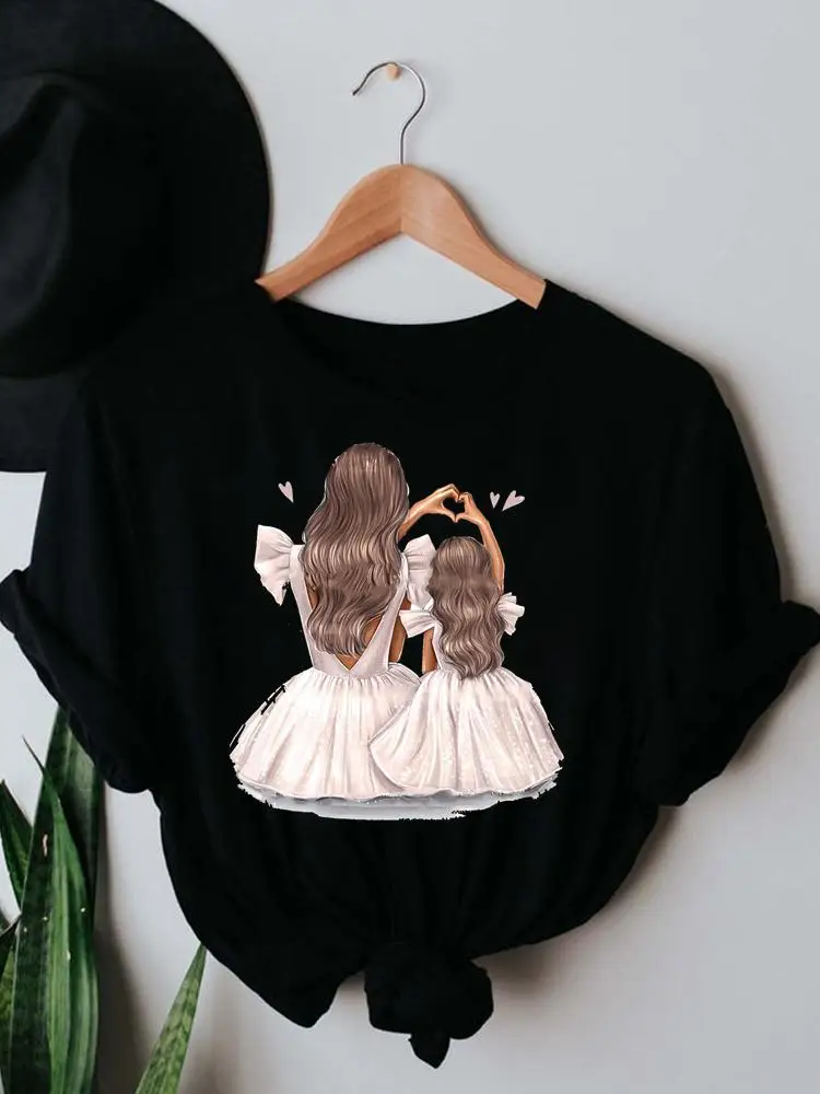 

90s Lovely Mom Daughter T-shirts Print Summer Women Clothes Ladies Short Sleeve Fashion Female Black T Clothing Graphic Tee