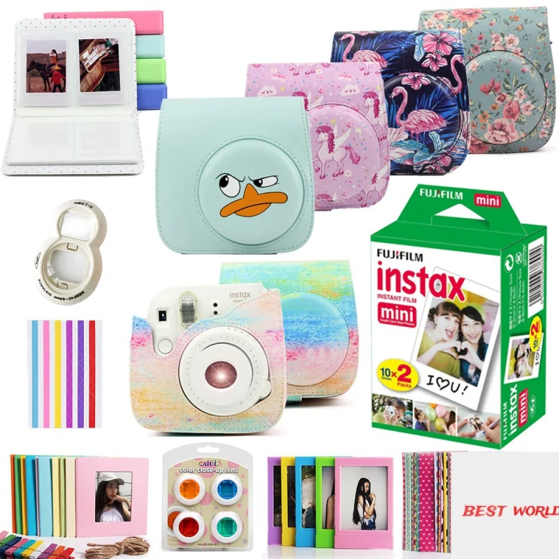 

For Fujifilm Instax Mini 8 Mini 9 Instant Photo Camera PU Leather Case Bag Cover + 20 Sheets Instax Mini Films + Accessories Set