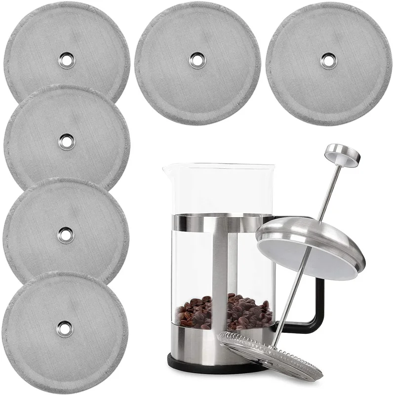 

6pcs Reusable Stainless Steel French Filter Press Coffee Machine, Detachable Mesh Filter, Coffee Pot Filter Cartridge