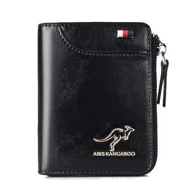 RFID Blocking Vintage Business Kangaroo Credit Card Holder Case Anti-Theft Clutch Short  Men's Leather Wallet Large Capacity