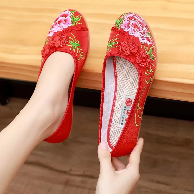 

Zapatos De Mujer Women Light Weight Retro Red Floral Deco Spring & Summer Flat Loafers Lady Fashion Purple Dance Shoes F501