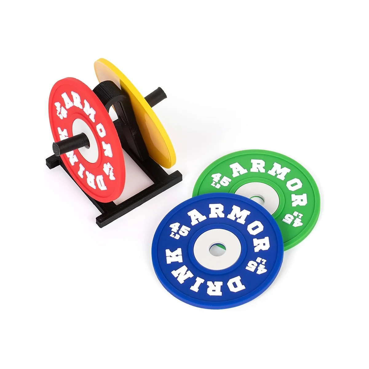

Drink Armor Weight Plate Coaster Set with Rack Holder Mixed Colors Non- Silicone Material