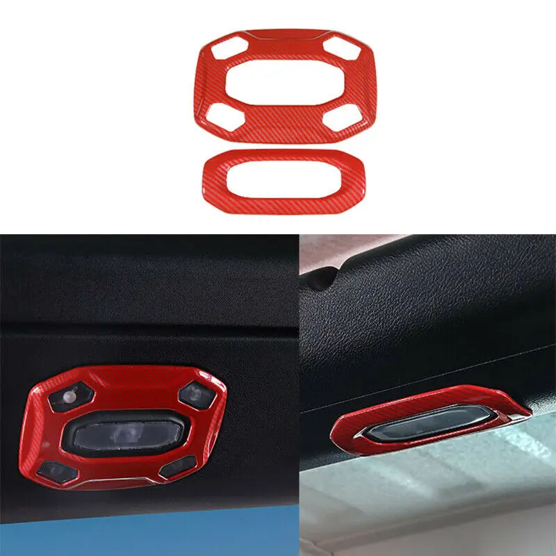 

Fit For Jeep Wrangler JL 18-20 Red Carbon Fiber F&R Reading Light Cover Trim 2X