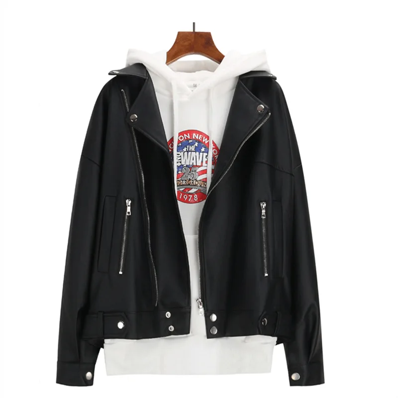 skinny leather jacket women's short spring, autumn  winter 2022 Korean fashion student bf lady  loose motorcycle leather jacket