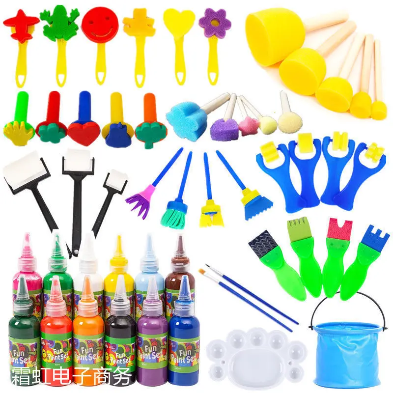 

Children'S Art Painting Rubbings Diy Mushroom Head Sponge Brush Kindergarten Early Education Graffiti Eva Watercolor Paint Set