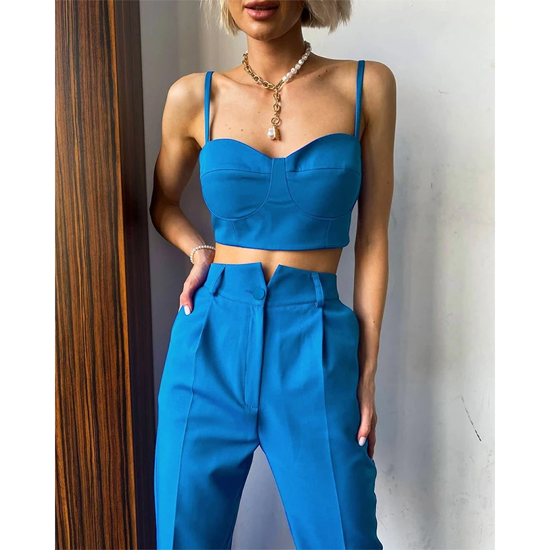 

Summer Office Outfits Cropped Vest Pants Two Piece Set Women Wide Leg Pants Suit Female 2022 work Trousers Suit Set