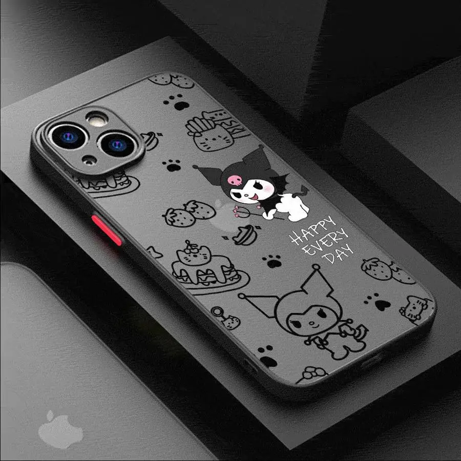 Милый чехол Kuromi Melody для Apple iPhone 11 15 16 14 13 12 Pro 7 XR X XS Max 8 Plus 6 6S SE 2022 15Pro черный матовый