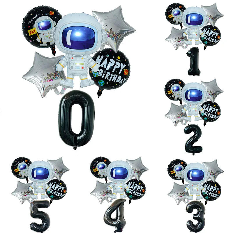 

6Pcs Spaceman Set Astronaut Balloon Rocket Foil Balloon Kids Birthday Party Decoration Galaxy Theme Banner Party Supplies