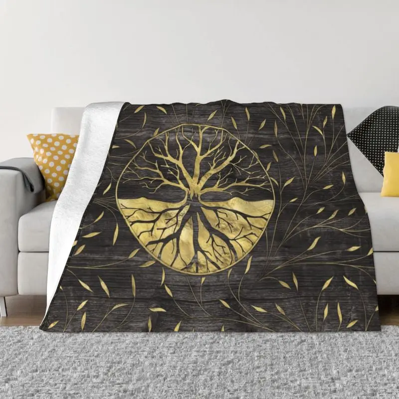 

Tree Of Life And Runes Blanket Warm Fleece Soft Flannel Vikings Norse Symbol Throw Blankets for Bed Sofa Office Spring Yggdrasil