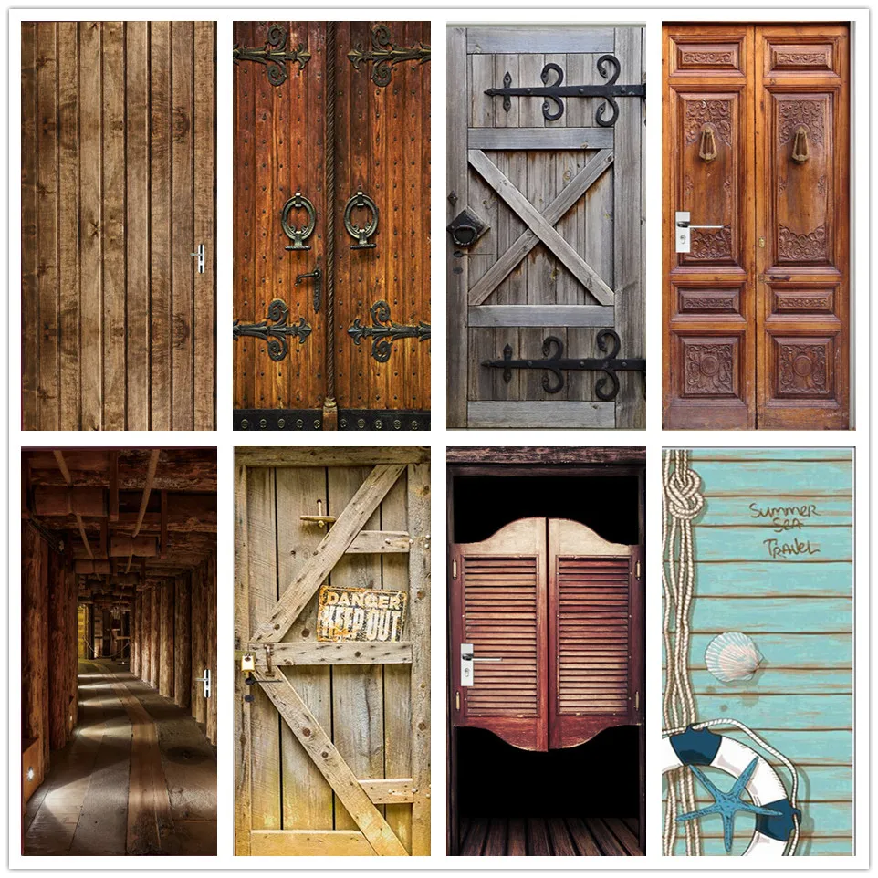 

Retro Wooden Door Stickers Self adhesive PVC 3D Wallpaper For Doors Living Room Bedroom Home Decor Mural Wall Poster Door Decals
