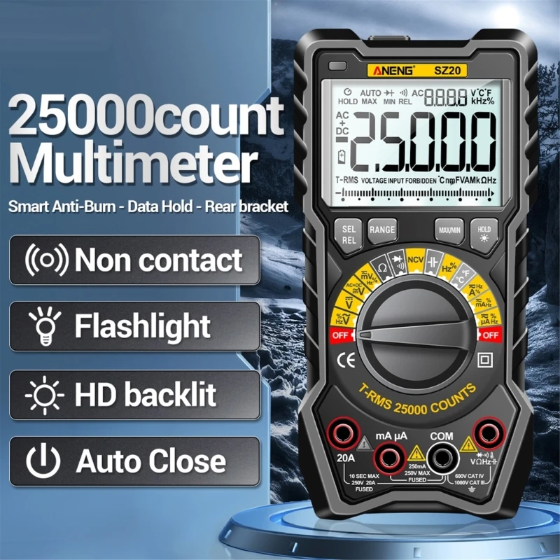 

LCD- Display Detector Multimeter AC-DC Volt-Current Resistance Capacitance Diode Temperature Tester Data Hold Flashlight KXRE