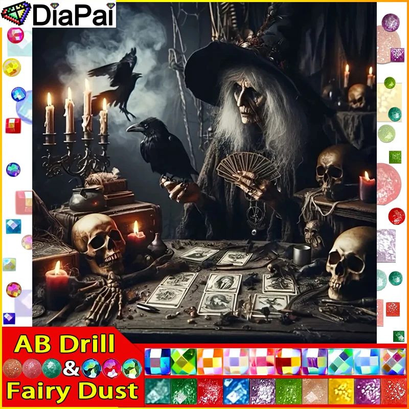 DIAPAI Fairy Dust AB Полная Алмазная Вышивка &quotВедьма Ворона Свеча&quot Картина Крестом