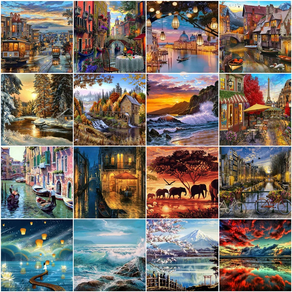 

HUACAN Painting By Numbers City Scenery DIY Frame Pictures Paint By Number Venice On Canvas DIY Home Decoration 60x75cm