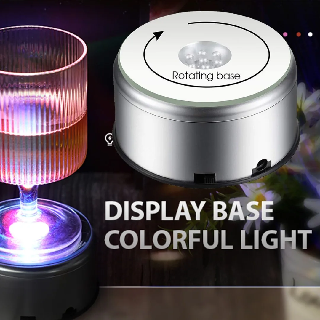 

1 Pc Plastic LED Base Art Ornament Handicraft Display Bases With Lights Crystals Glass Colorful Light Rotating Base Stand