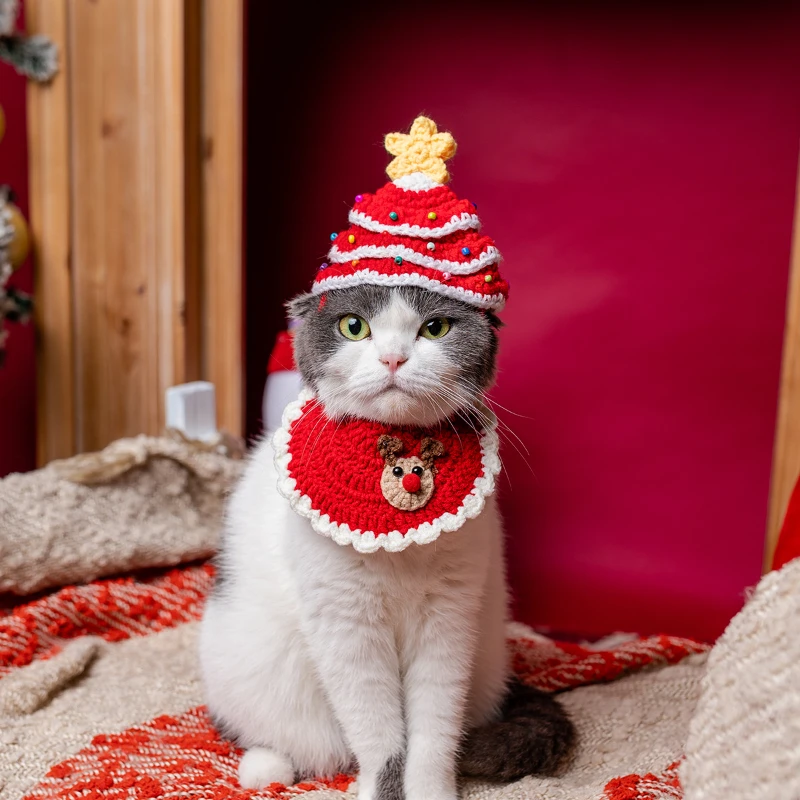 Cat Holiday Decoration Bib Hand-woven Accessories Ornaments Pet Supplies