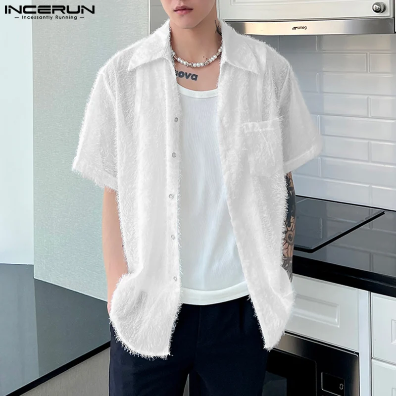 

2023 Men Shirt Solid Color Tassel Lapel Short Sleeve Casual Men Clothing Summer Streetwear Korean Fashion Shirts S-5XL INCERUN