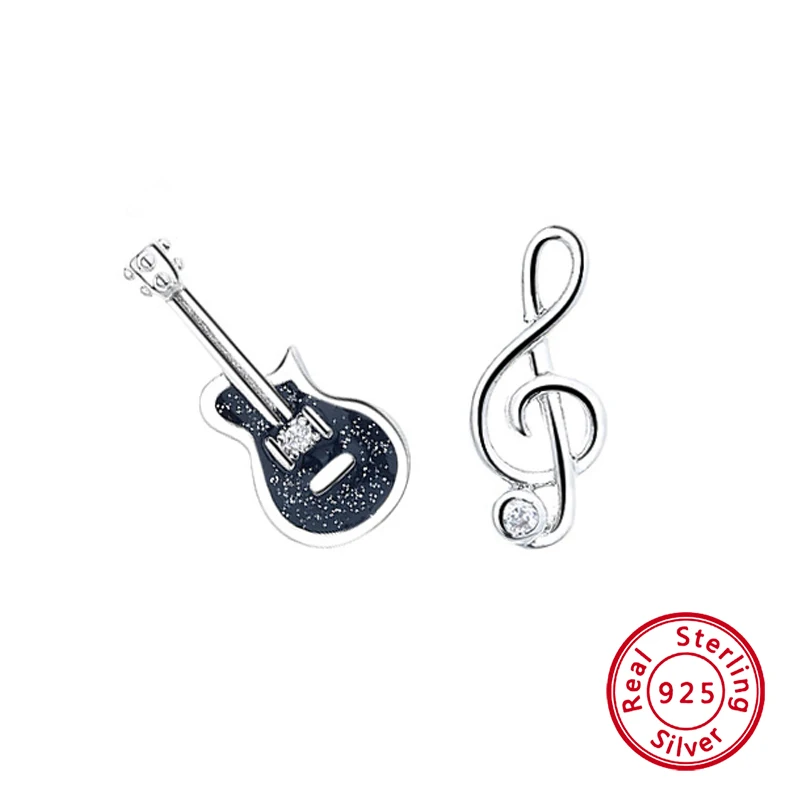 

1 Pair Cute Music Guitar 925 Sterling Silver Earrings for Women Charm Fine Jewelry Fashion Luxury Ear Studs Set