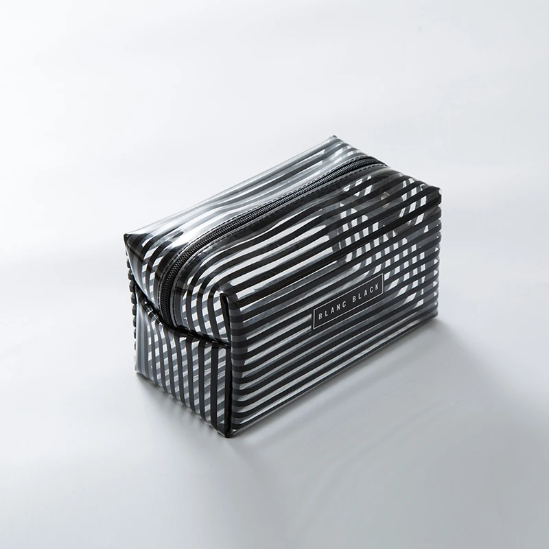 

Portable Waterproof Transparent Makeup Bag Fashion Striped Zipper Cosmetic Organizer Women Travel Toiletry Bag