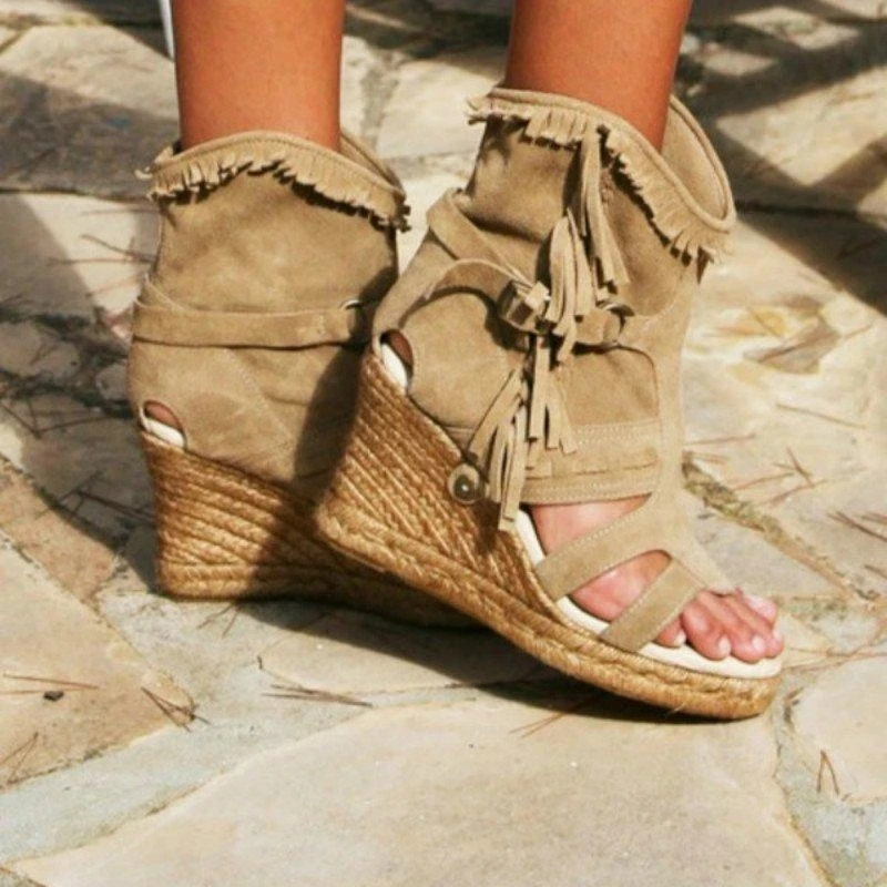 

Bohemia Women Ankle Boots Shoes Vintage Suede Leather High Heels Booties Shoes Woman Cut Out Sandals High Top Sandal Plus Size