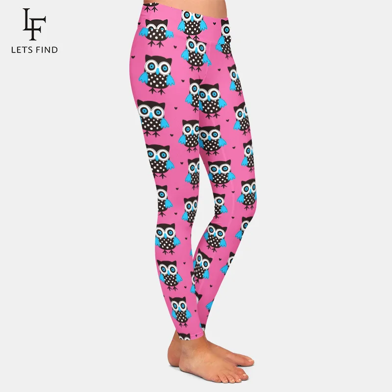 Animal Print Pink Women Leggings 3D Print Owl  Pattern Milk Silk High Waist   Ankle-Length Leggings