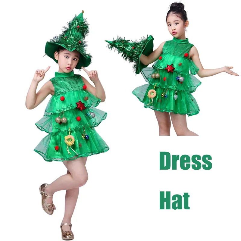 2025 Christmas Kids Girls Cosplay Santa Claus Costume Children Role Play Xmas Tree Suit Clothes Festival Outfit