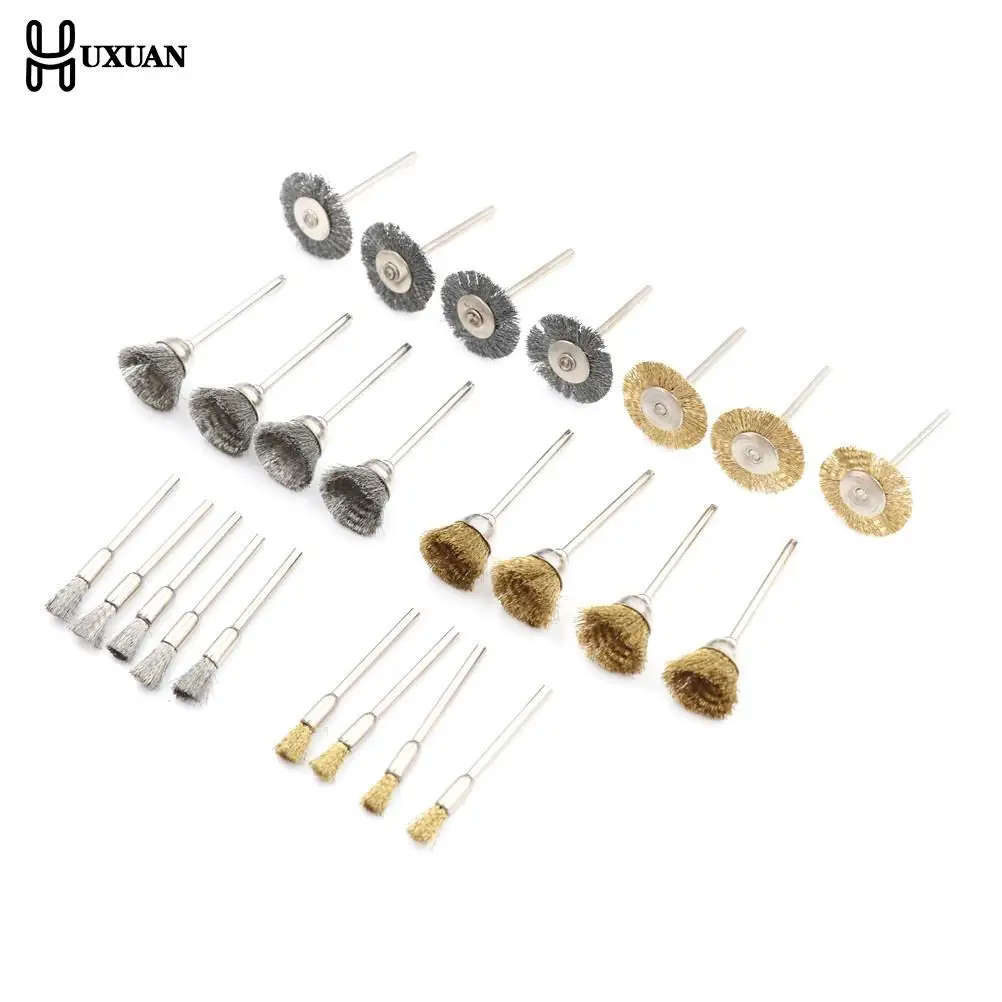 

24Pcs Brass Brush Steel Wire Wheels Brushes Drill Rotary Tools Polishing Dremel Rotary Tools Metal Rust Removal Brush Set