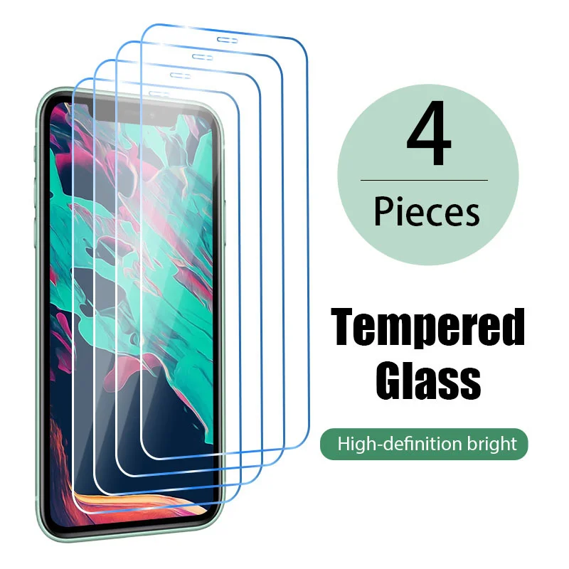 

4PCS Tempered Glass for iPhone 12 11 Pro XS Max Screen Protectors for iPhone 7 8 6 Plus 12 Mini XR SE 2020 X 5S 6S Glass
