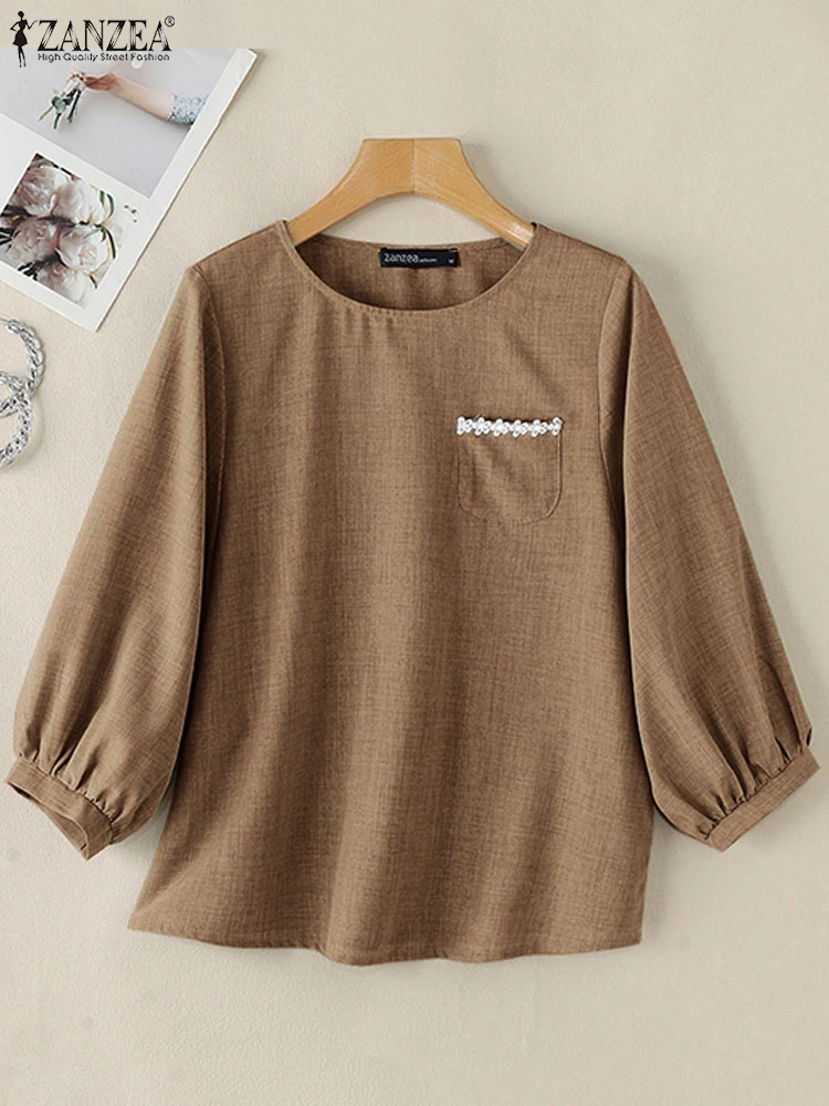 ZANZEA Женская туника с длинными пышными рукавами корейская мода свободные