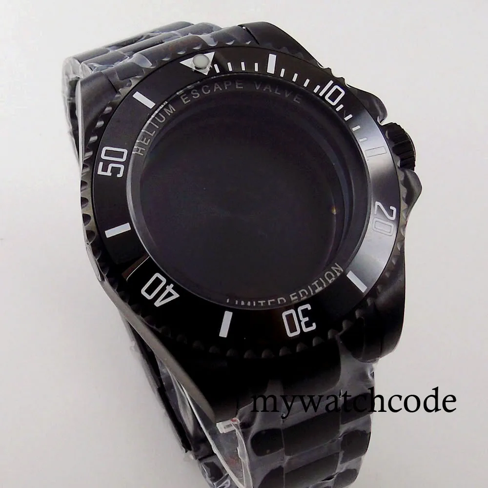 

Black PVD 43mm Watch Case Fit NH35 NH36 ETA2824 PT5000 ST2130 Miyota8215 DG2813 Movement Rotating Bezel Screwdown Crown