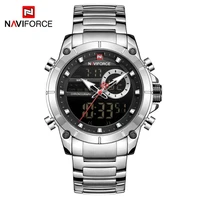 luxury brand naviforce sport watches for men fashion gold quartz wristwatch steel band digital chronograph waterproof clock 9163