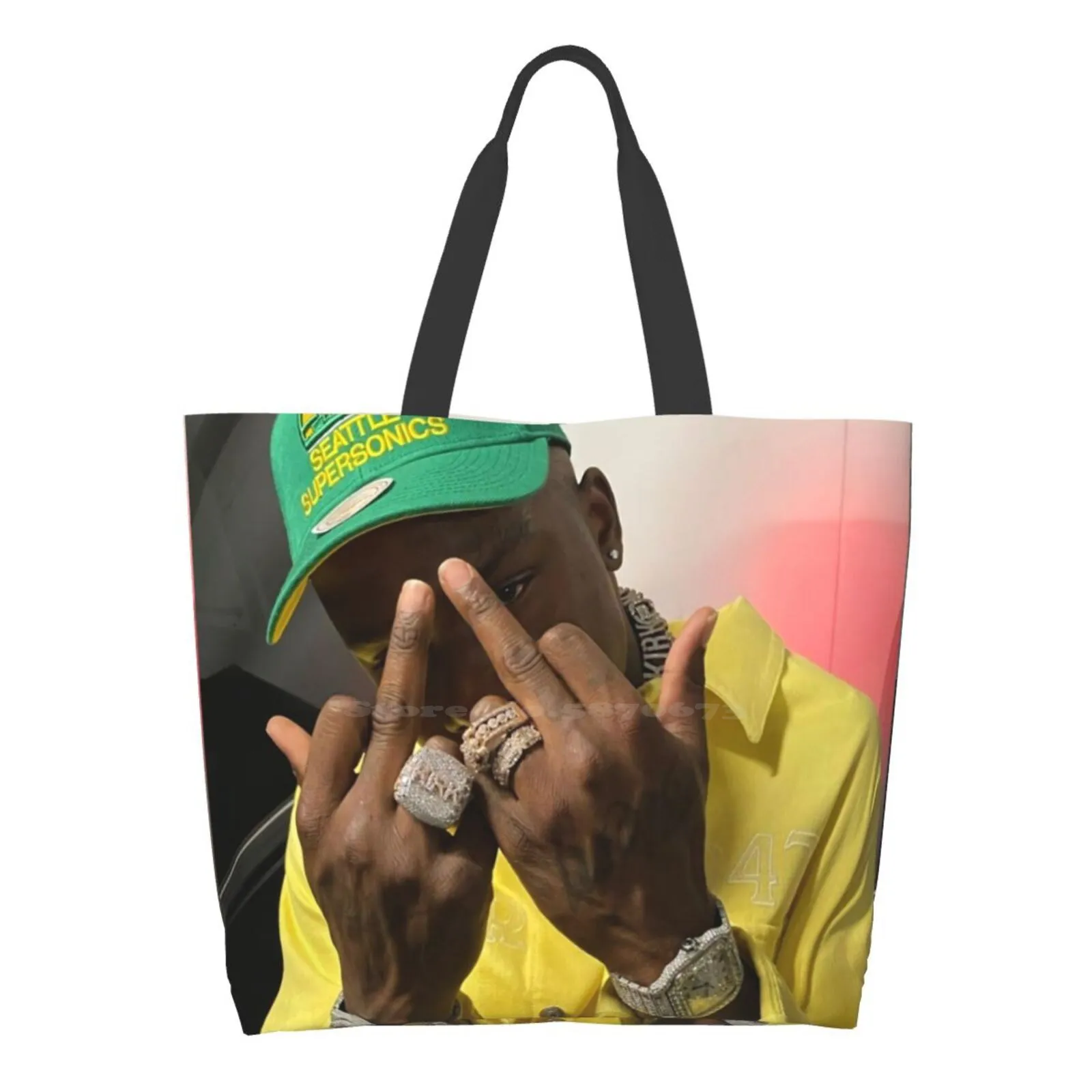 

Baby Reusable Shopping Bag Tote Large Size Portrait Retro Music Hip Hop Black Vintage Dbaby Rap Pop Art Lil Wayne Lil Pap Lil