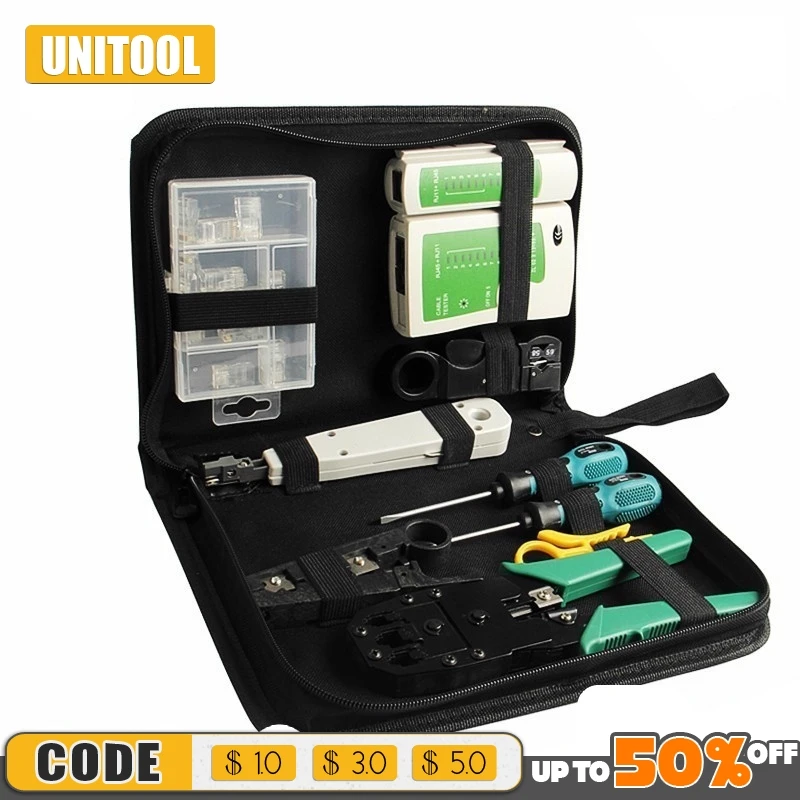 

10pcs LAN Network Tool Kit Set Cable Tester Crimper Stripper Optical Fiber Toolkit Networking Installer Tool Web Tool Bag